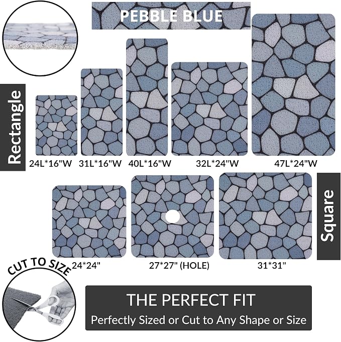 Non Slip Shower Mats for Inside Shower - Loofah Bath Mats for Shower - Shower Floor Mat Non Slip - Walk in Shower Mat Square 31x31- Textured No Suction Cup Shower Safety Mat (Blue Pebble 31x31)