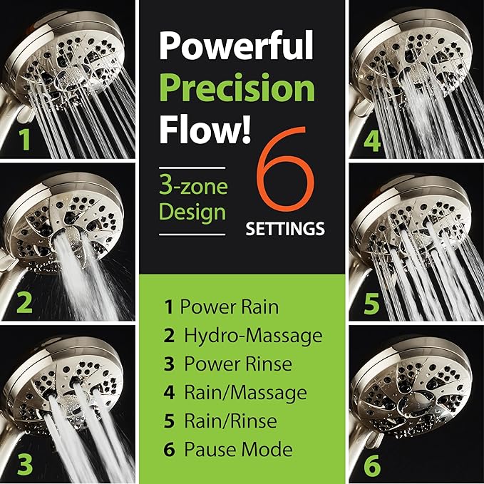 AquaDance High Pressure 6-Setting Full Brushed Nickel Handheld Shower Head with Stainless Steel Hose. Officially Independently Tested to Meet Strict US Quality & Performance Standards! | Anti-clog Jets, Premium Stainless Steel Hose & Adjustable Bracket...