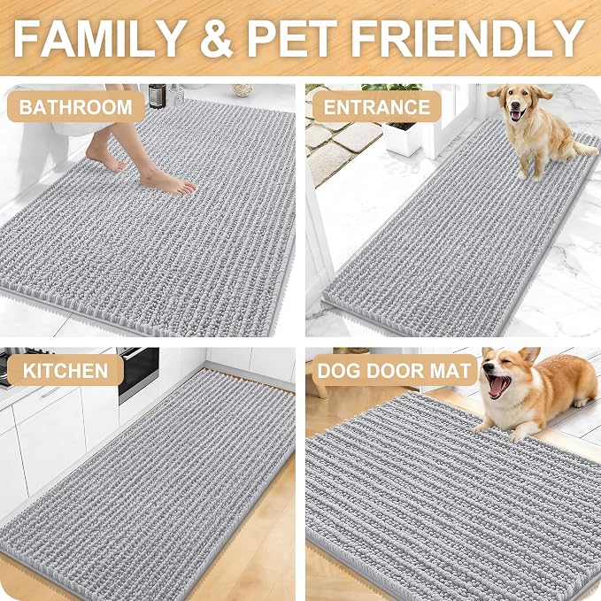 OLANLY Large Bathroom Rugs 40x32, Thick Soft Absorbent Chenille Bath Rugs | Light Grey, Quick-Drying Rubber Backing, Shaggy Bath Mat, Machine Washable for Floor, Tub and Shower, Home Decor Accessories
