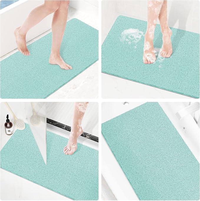Shower Mat Bathtub Mat Non-Slip,47x16 inch, Soft Tub Mat with Drain,PVC Loofah Bath Mat (Phthalate Free) for Tub and Bathroom,Quick Drying,Green | 47x16 inch,PVC Loofah Bath Mat with Drain for Tub and Bathroom,Quick Drying,Green