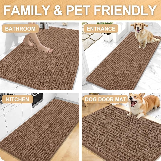 OLANLY Large Bathroom Rugs 40x32, Thick Soft Absorbent Chenille Bath Rugs | Mocha, Quick-Drying Rubber Backing, Shaggy Bath Mat, Machine Washable for Floor, Tub and Shower, Home Decor Accessories