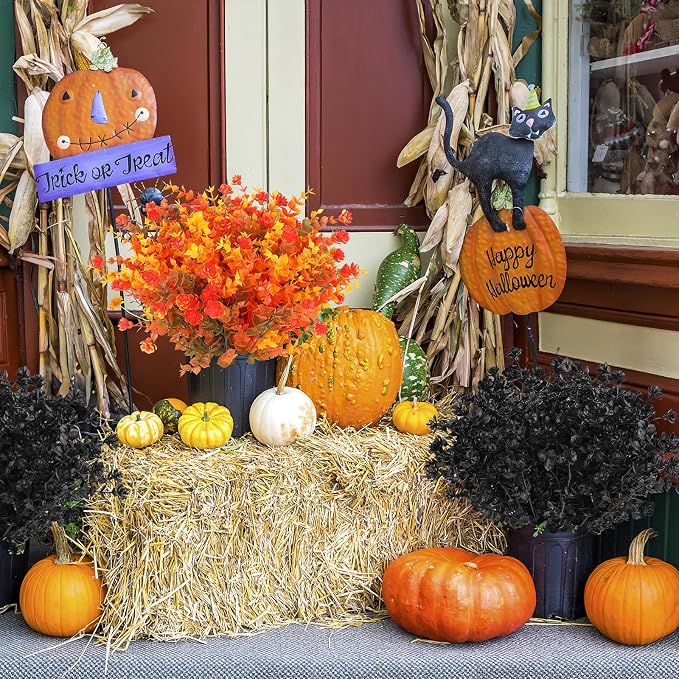 AGIRL Artificial Fall Flowers Fake Mums Outdoor,Faux Plant Porch Decor Home | 12 Bundles,No Fade Autumn Plastic Flowers for Thanksgiving Decoration,Hanging Planters Outside Pottery Barn Garden Patio