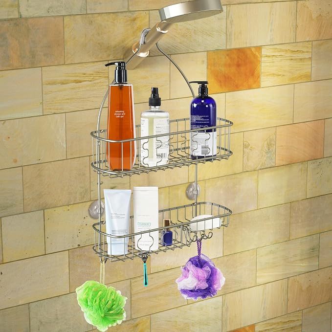 Simple Houseware Bathroom Hanging Shower Head Caddy Organizer, Silver | (26 x 16 x 5.5 inches)