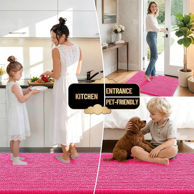 OLANLY Thick Chenille Small Bathroom Rugs Mats 24x16, Hot Pink | Soft Absorbent Bath Rugs, Rubber Backing, Machine Wash Dry, Bath Mats for Bathroom, Tub and Shower, Home Decor Accessories