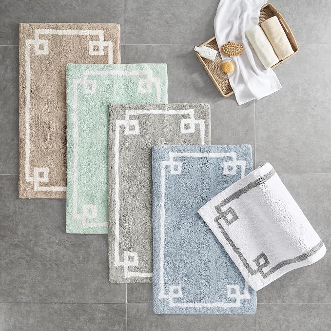 Madison Park Evan 100% Cotton Bath Runner Plush Absorbent, 24" x 72", Blue | Non-slip Backing, OEKO TEX, Luxurious Tufted Plush Bath Rug for Bathroom, Quick Dry, Spa Design Decorative for Shower Room