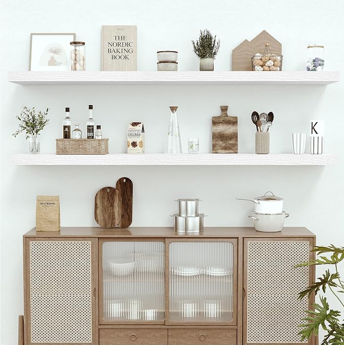 Vivelove Deep Floating Shelves 72x12” Set of 1, White | Easy Install With Hardware, 2" Thick, Invisible Brackets, Wall Mounted, No Sagging, For Any Room