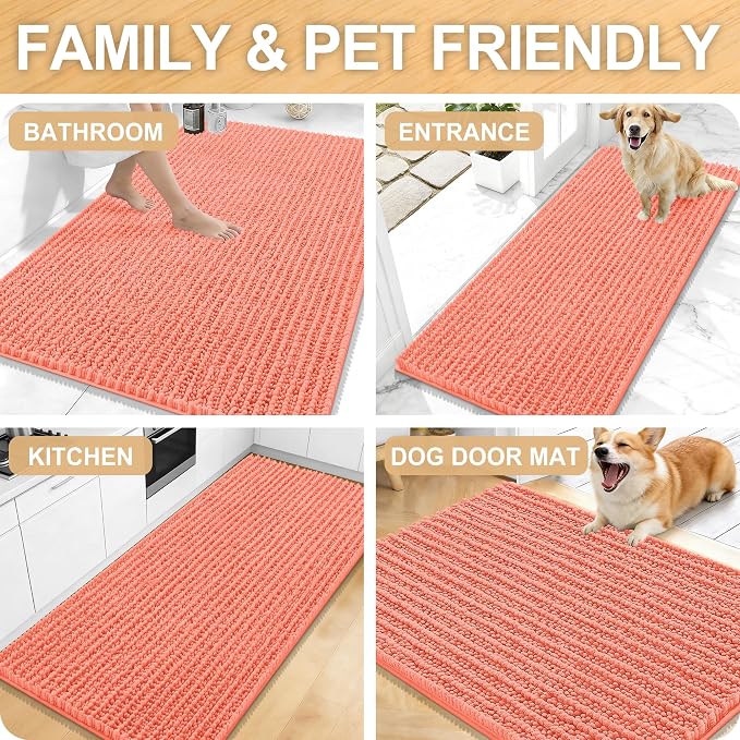 OLANLY Bathroom Runner Rugs 59x24, Thick Soft Absorbent Chenille Bath Rugs | Coral, Quick-Drying Rubber Backing, Long Shaggy Bath Mat, Machine Washable for Floor, Tub and Shower, Home Decor Accessories