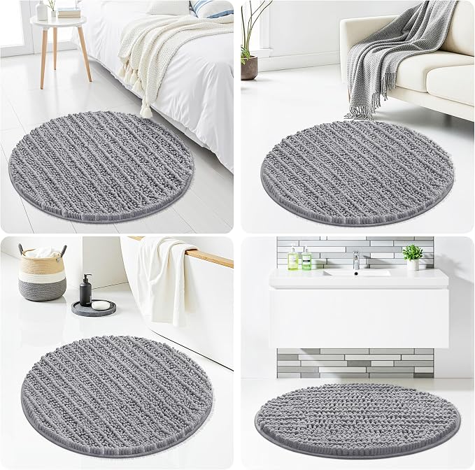 Smiry Bathroom Rugs Round 24X24, Extra Soft Rubber Backing Bath Mats | Grey Machine Washable Non Slip Quick Dry Bath Mats for Bathroom Floor, Tub, Shower, Home Decor Accessories