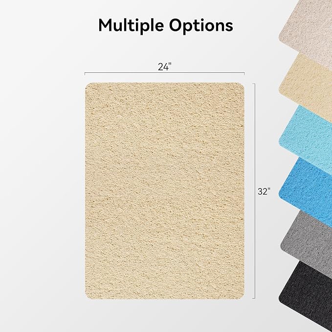 Soft Textured Bath, Shower, Tub Mat, 24x32 Inch, Phthalate Free, Non Slip Comfort Bathtub Mats with Drain, PVC Loofah Bathroom Mats for Wet Areas, Quick Drying