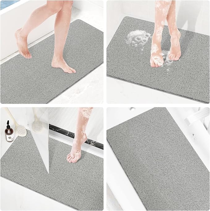 Shower Mat Bathtub Mat Non-Slip,36x16 inch, Soft Tub Mat with Drain,PVC Loofah Bath Mat (Phthalate Free) for Tub and Bathroom,Quick Drying,Grey | 36x16 inch,PVC Loofah Bath Mat with Drain for Tub and Bathroom,Quick Drying,Grey