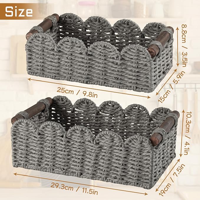 Wicker Baskets for Organizing Toilet Paper Storage Basket | with handle for Bathroom Bedroom Home Farmhouse Decor,Set of 2,Gray