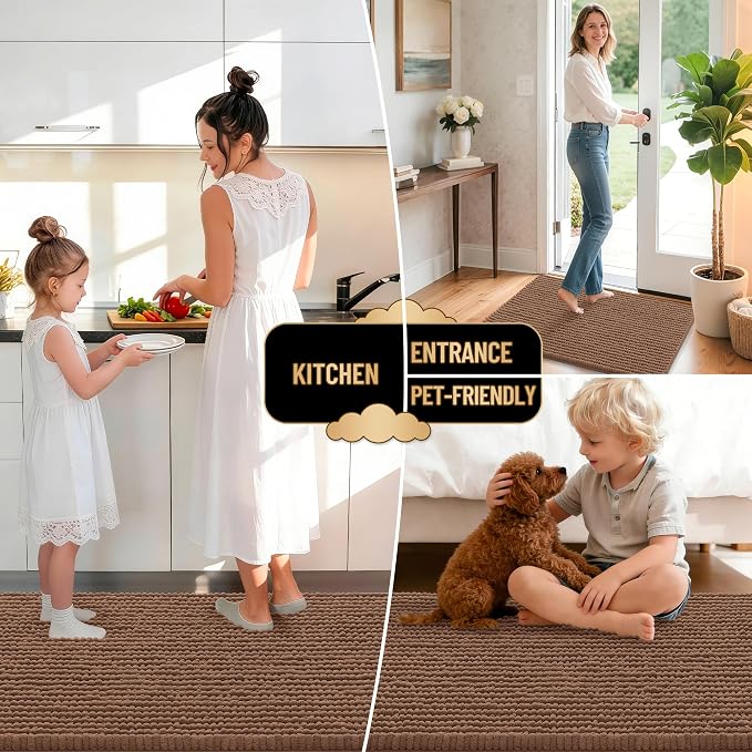 OLANLY Thick Chenille Bathroom Runner Rugs 47x17, Absorbent Bath Mat, Mocha | Soft Bath Rugs, Rubber Backing, Machine Wash Dry, Bath Mats for Bathroom, Tub and Shower, Home Decor Accessories