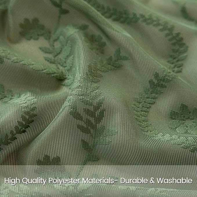 WAZZIO Dark Sage Green Lace Shower Curtain for Bathroom 72" W x 72" L, Victorian Farmhouse Floral Pattern Tassel Fancy Shower Curtain Boho Washable Cloth Decorative Bath Curtains,1 Panel