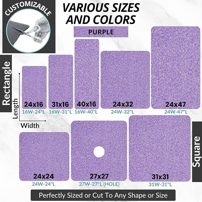 Enkosi Loofah Shower Mat Non-Slip - Anti-Slip Bath Mat for Inside Showers, Tub, Bathtub, Bathroom - Quick Dry PVC with Drain Holes - Cushioned Safety Grip - Secure for Kids and Elderly (Purple 24x24)