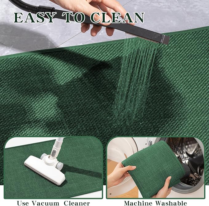 Bathroom Rugs Mat 32x17, Ultra Thin Non Slip Bath Mat Quick Dry Absorbent Bath Mat for Bathroom Floor, (Green, 32"x17")