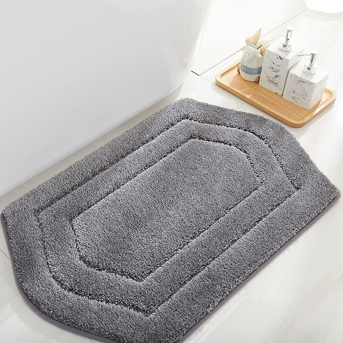 COSY HOMEER Non-Slip Bath Mat Extra Thick Absorbent Plush Washable | 17"x27" Grey Non-Slip Extra Thick Plush Absorbent Machine Washable Bath Mat Bathroom Rug Floor Tub Shower