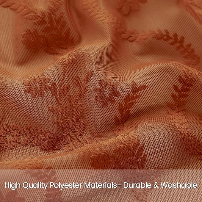 WAZZIO Bunrt Orange Lace Shower Curtain for Bathroom 72" W x 72" L, Victorian Farmhouse Floral Pattern Tassel Fancy Shower Curtain Boho Washable Cloth Decorative Bath Curtains,1 Panel