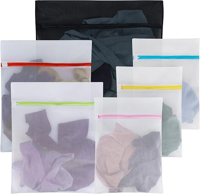 Handy Laundry Zippered Mesh Laundry Bags 6-Pack, Various Sizes, Delicates | 6-Pack Zippered Mesh Laundry Bags, Various Sizes, Breathable, Color Coded, Secure Zipper for Delicates Lingerie