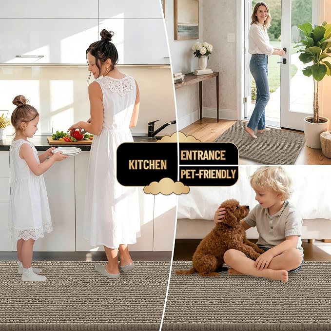OLANLY Thick Chenille Absorbent Bathroom Rugs Mat 36x24, Warm Taupe | Soft Bath Rugs, Rubber Backing, Machine Wash Dry, Bath Mats for Bathroom, Tub and Shower, Home Decor Accessories