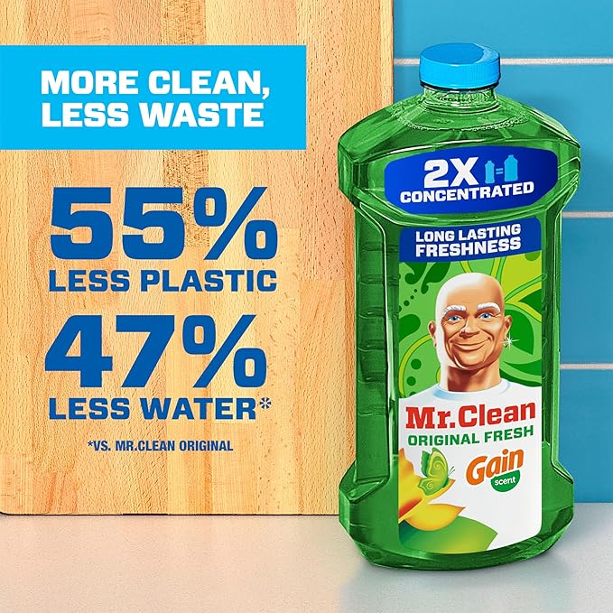 Mr. Clean All Purpose Cleaner, Floor Cleaner for Mopping Home, Bathroom, & Kitchen, Cleaning Liquid for Mop & Bucket, Cleaning Supplies, Multi-Surface Dilutable, Gain, 41oz (Pack of 4)