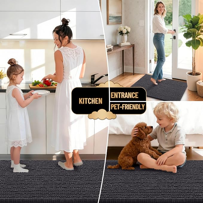 OLANLY Thick Chenille Large Bathroom Rugs Mats 44x32, Dark Grey | Soft Absorbent Bath Rugs, Rubber Backing, Machine Wash Dry, Bath Mats for Bathroom, Tub and Shower, Home Decor Accessories