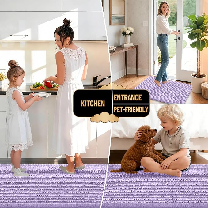 OLANLY Thick Chenille Bathroom Runner Rugs Mats 70x24, Lavender | Soft Absorbent Bath Rugs, Rubber Backing, Machine Wash Dry, Bath Mats for Bathroom, Tub and Shower, Home Decor Accessories