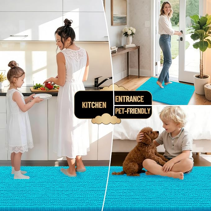 OLANLY Thick Chenille Small Bathroom Rugs Mats 24x16, Aqua Sky | Soft Absorbent Bath Rugs, Rubber Backing, Machine Wash Dry, Bath Mats for Bathroom, Tub and Shower, Home Decor Accessories