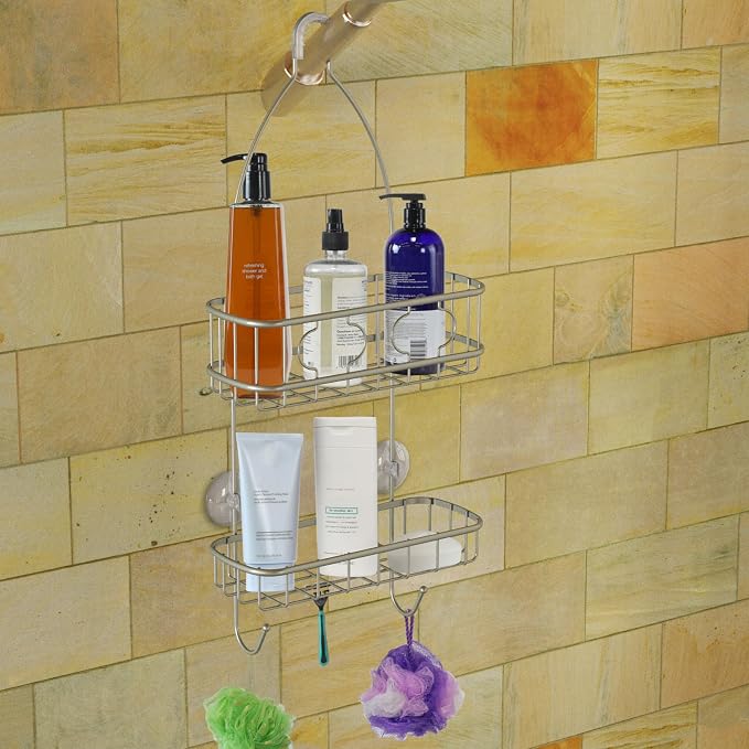 Simple Houseware Hanging Shower Head Caddy Organizer, 24 x 10, Silver | (24 x 10.2 x 4.25 inches)