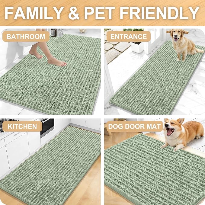 OLANLY Large Bathroom Rugs 70x46, Thick Soft Absorbent Chenille Bath Rugs | Sage Green, Quick-Drying Rubber Backing, Shaggy Bath Mat, Machine Washable for Floor, Tub and Shower, Home Decor Accessories
