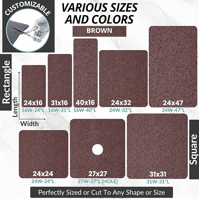 ENKOSI Loofah Non-Slip Shower Mat & Bath Mat – Soft Cushioned Comfort – No Suction Cups for Textured Tubs – Fast Draining Safety for Inside Shower, Family & Elderly (24x16 Brown)