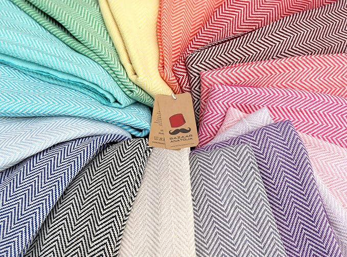 Beach Towel, 100% Cotton, 71x39 in, Herringbone Coral