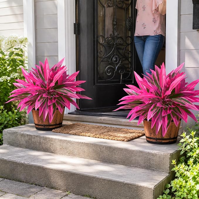 Starttag Artificial Greenery for Outdoors Fake Plants, 4 Bundles Boston Fern Plastic Leaves with Stems UV Resistant Look Real Faux Plants for Planters Patio Garden Front Porch Yard Decoration
