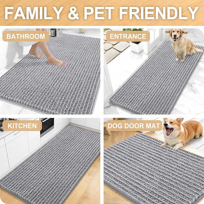 OLANLY U-Shaped Toilet Rug 24x20, Thick Soft Absorbent Chenille Contour Rug | Grey, Shaggy Bathroom Mat with Non-Slip Rubber Backing, Quick-Drying, Machine Washable for Toilet, Home Decor Accessories