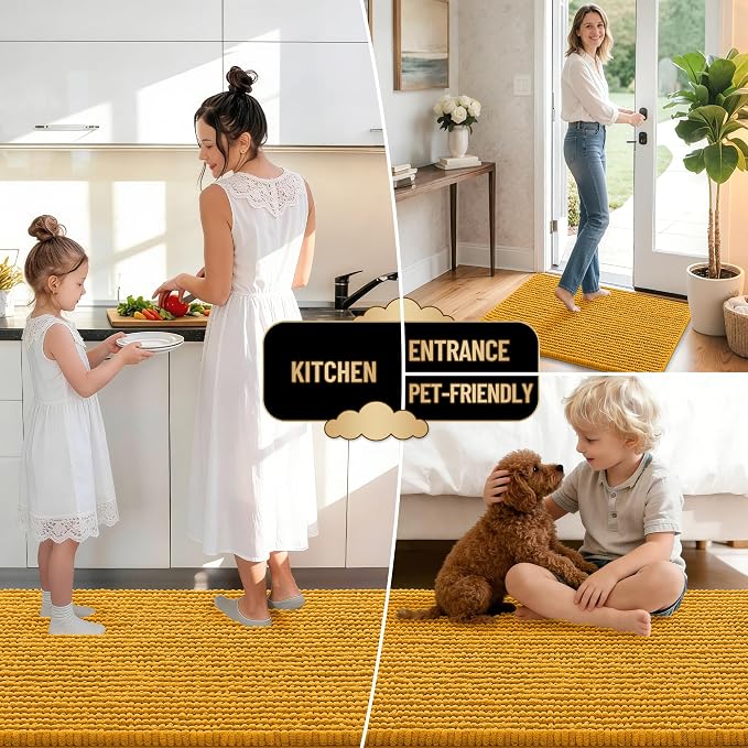 OLANLY Thick Chenille Absorbent Bathroom Rugs Mat 36x24, Golden Yellow | Soft Bath Rugs, Rubber Backing, Machine Wash Dry, Bath Mats for Bathroom, Tub and Shower, Home Decor Accessories