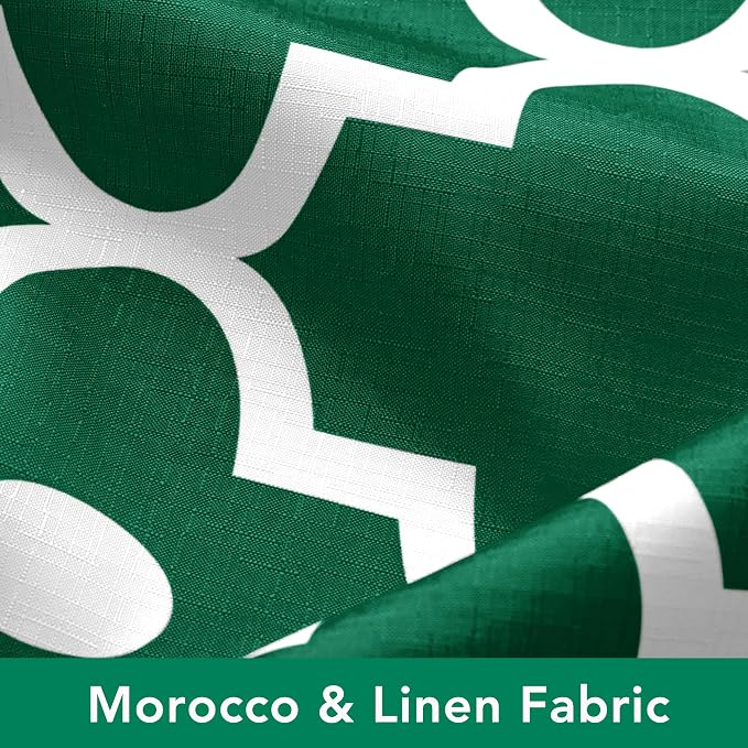 Biscaynebay Christmas Extra Long Textured Fabric Shower Curtains 72" W x 84" L, Hunter Green Morocco Pearl Printed Hotel Spa Luxury Decorative Bathroom Curtain Machine Washable