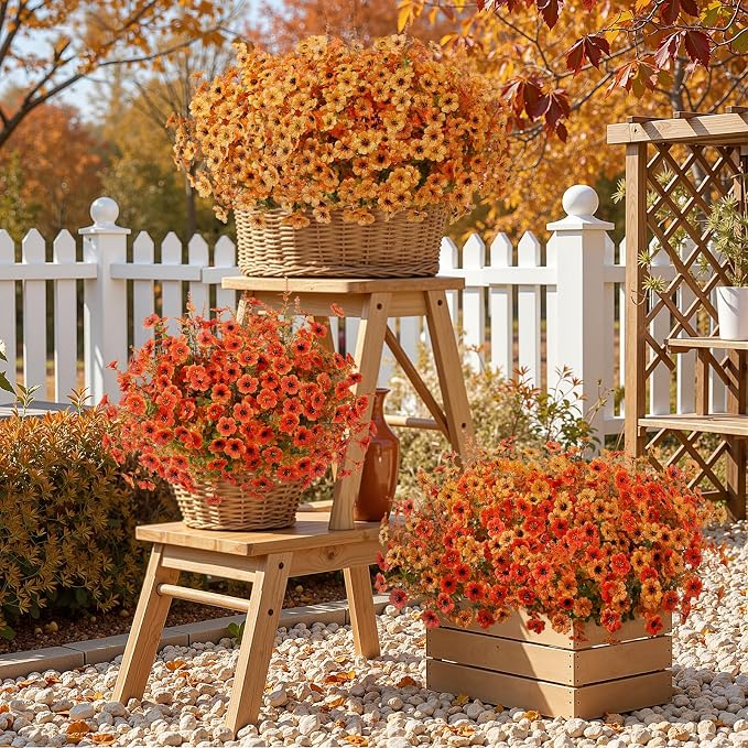 SHareconn 48 Bundles Fake Fall Flowers UV Resistant Outdoor Decor | Artificial Fall Flowers Silk Violet Lavender, Faux Fall Flowers Outside for Patio, Porch, Garden, Yard and Home, 2 Colors