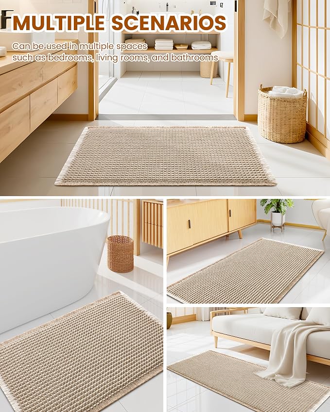 Smiry Waffle Bath Mat 47X24, Soft Absorbent Bathroom Rugs, Brown & Cream | Non Slip Machine Washable Quick Dry Bath Rugs for Bathroom Floor, Tub, Shower, Home Decor Accessories