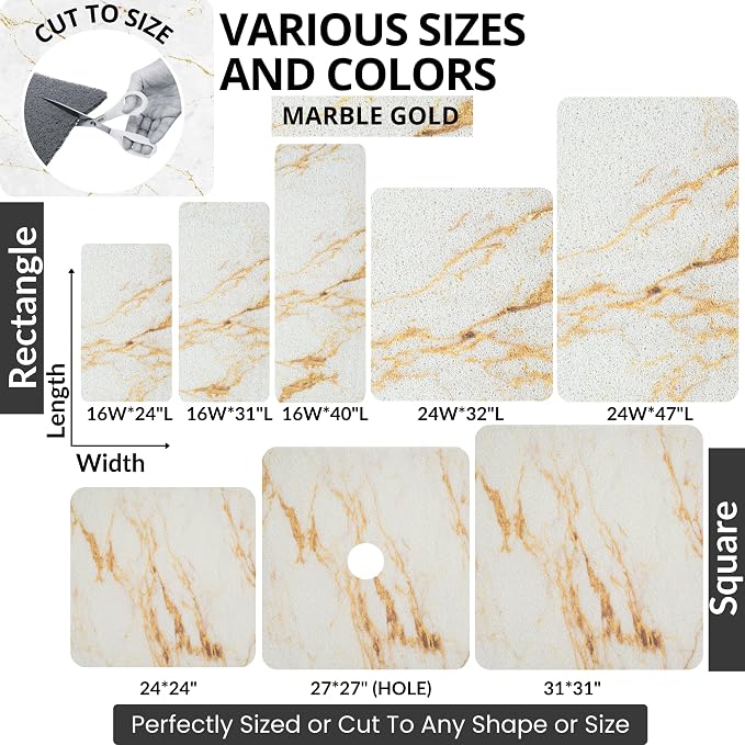 Square Shower Mat - Non Slip Shower Mats for Inside Shower - Extra Large 31x31 Shower Floor Mat Non Slip - Square Bath Mat for Shower - Secure Anti Slip Loofah Shower Bath Mat (31x31 Marble Gold)