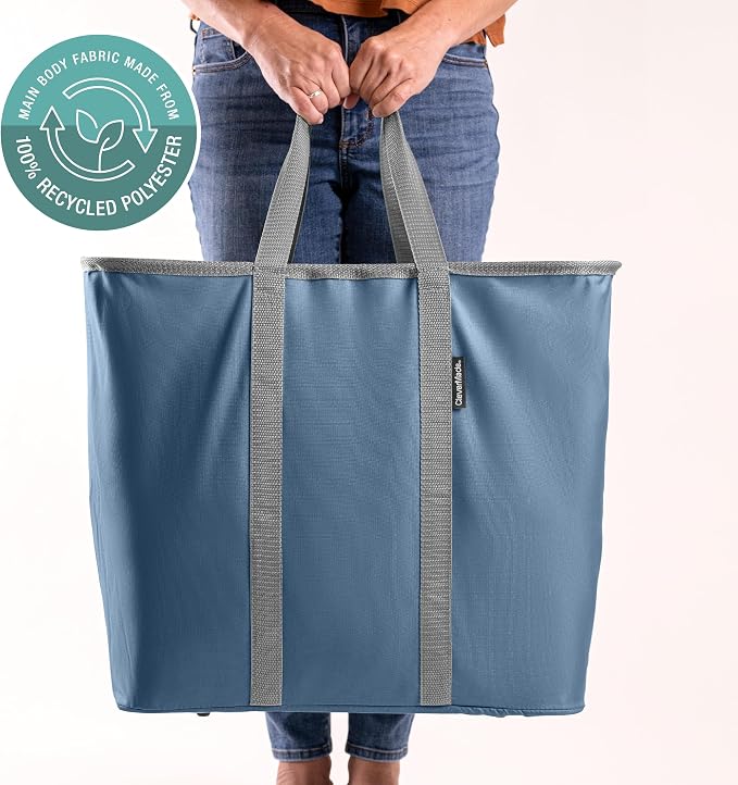 CleverMade Collapsible Laundry Caddy, 64L Pop-Up Hamper, 2 Pack, Denim Gray | Move 2 Full Loads Without Spills | Reinforced Rim and Base Stay Upright, While Soft Handles Ease Trips to the Washer