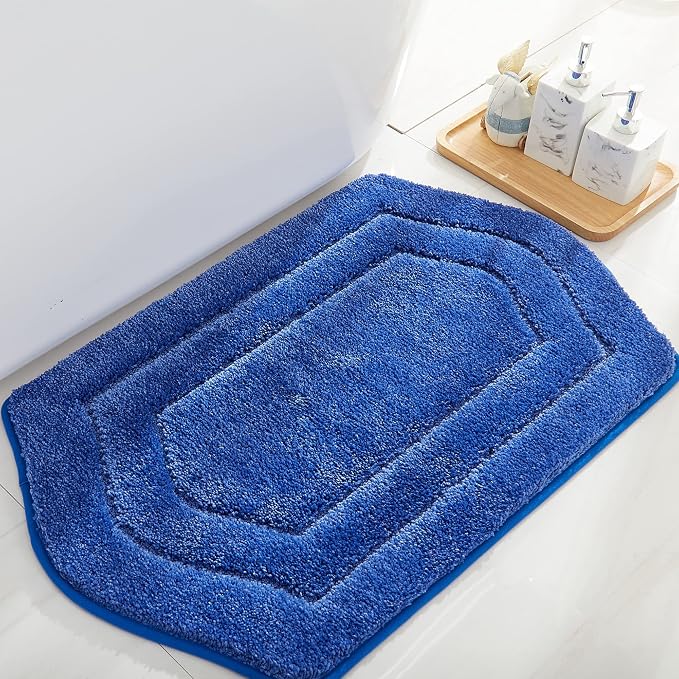 COSY HOMEER Non-Slip Bath Mat Extra Thick Absorbent Plush Washable | 17"x27" Blue Non-Slip Extra Thick Plush Absorbent Machine Washable Bath Mat Bathroom Rug Floor Tub Shower