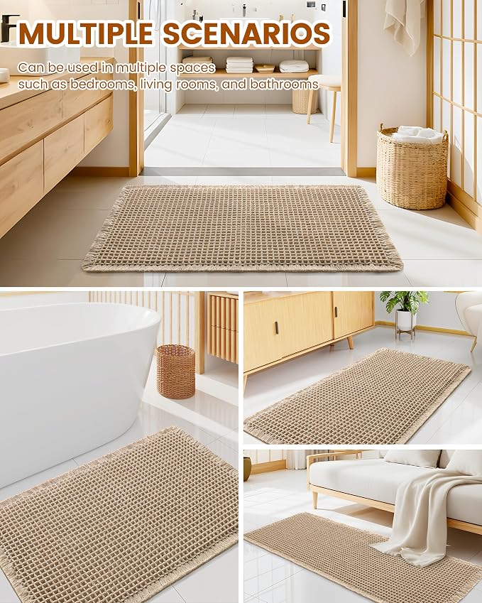 Smiry Waffle Bath Mat 24X16, Soft Absorbent Bathroom Rugs, Brown & Cream | Non Slip Machine Washable Quick Dry Bath Rugs for Bathroom Floor, Tub, Shower, Home Decor Accessories