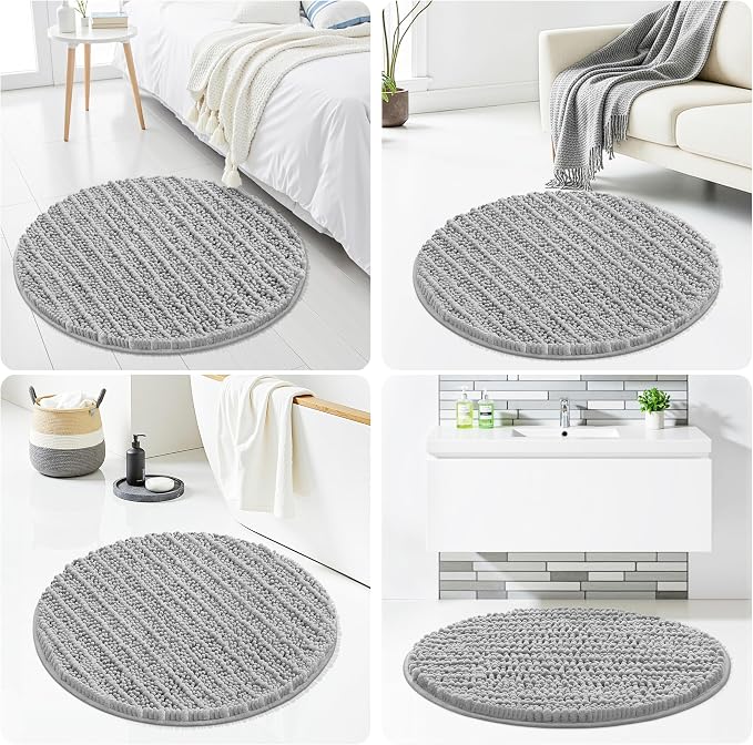Smiry Bathroom Rugs Round 30X30, Extra Soft Rubber Backing Bath Mats | Light Grey Machine Washable Non Slip Quick Dry Bath Mats for Bathroom Floor, Tub, Shower, Home Decor Accessories
