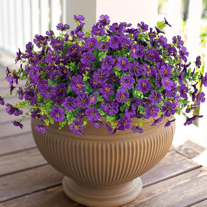 Artificial Fake Plants Flowers 12 Bundles for Outdoor Decoration | Faux Silk Daisy Look Real UV Resistant for Outside Home Porch Patio Planter Decor