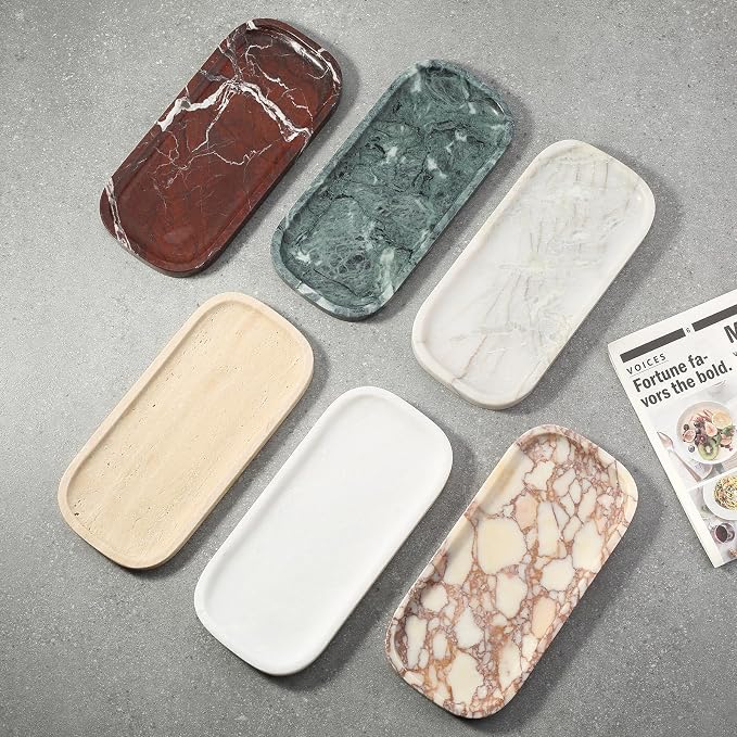 Marble Tray, 10"x5" Marble Vanity Tray for Bathroom Countertop Kitchen Sink, Rectangular Stone Tray for Perfume Fragrance Jewelry Organizer, Decorative Catchall Tray(Bianco Palomino)