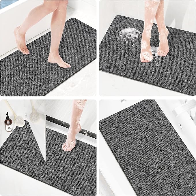 SoftDuo Shower Mat Bathtub Mat Non-Slip Soft Tub Mat | 47x16 inch,PVC Loofah Bath Mat with Drain for Tub and Bathroom,Quick Drying,Black
