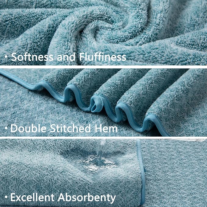 18 Piece Bath Towels Set,100% Microfiber Family Bathroom Towel with Hanging Loops-6 Bath Towels,6 Hand Towels,6 Washcloths,Quick Dry Highly Absorbent Shower Towel for Bathroom,Hotel,Spa-Turquoise