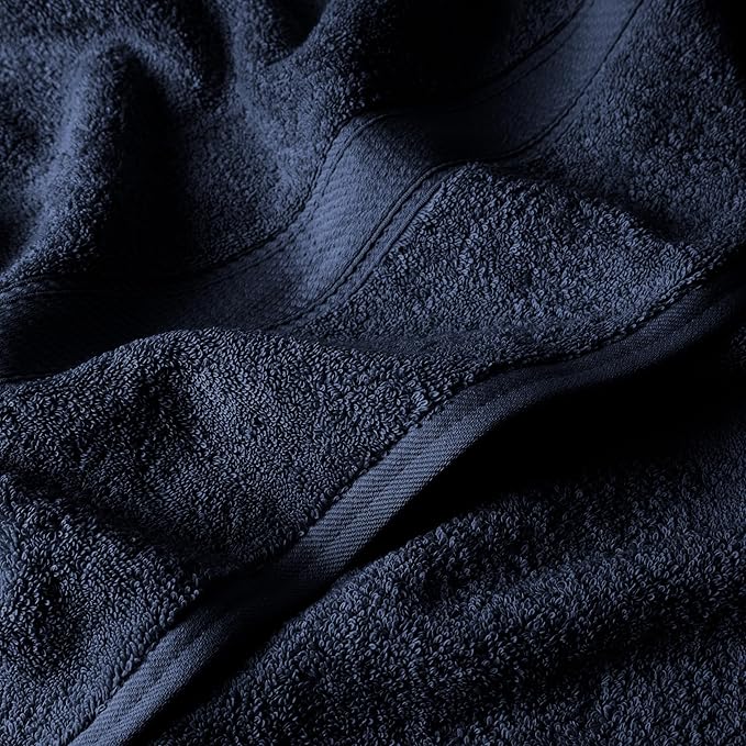 SUPERIOR Egyptian Cotton Ultra Plush & Absorbent, 12 Piece Set, Navy Blue | Heavyweight 12 Pc Egyptian Cotton Towel Set Includes 4 Bath Towels 4 Hand Towels 4 Washcloths Decorative Rope Border