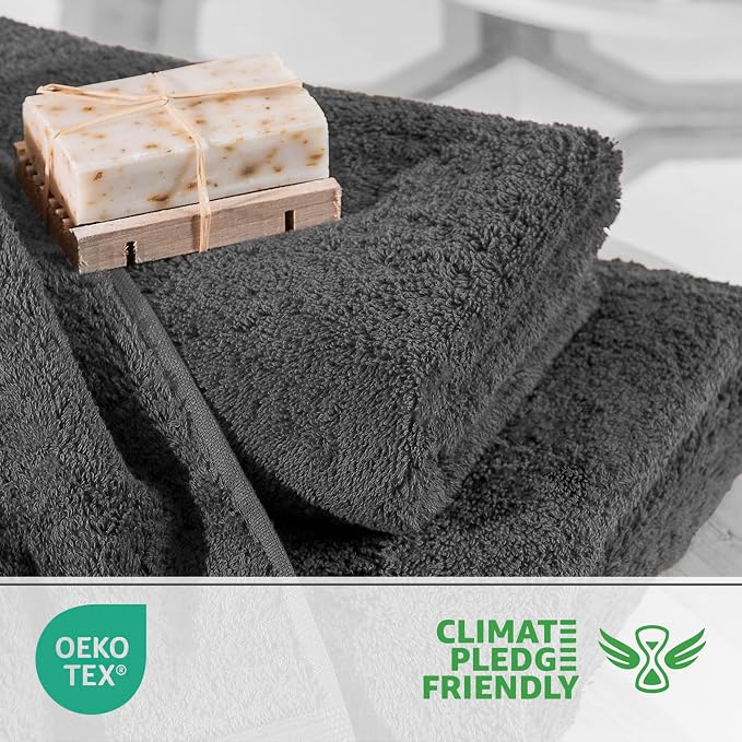 Martex Easy Living Everyday 6-Piece Bathroom Towel Set, Charcoal | 2 Bath Towels, 2 Hand Towels, 2 Wash Cloths, 100% Cotton, Soft, Quick-Dry