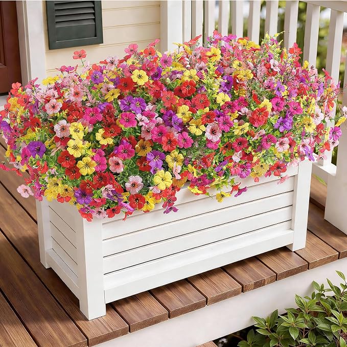 SHareconn 48 Bundles Artificial Flowers for Outdoors UV Resistant Decor | Realistic Silk Violet Lavender, UV Resistant Fake Flowers, Ideal Spring Decor for Patio Porch, Yard Planter & Home, 5 Colors