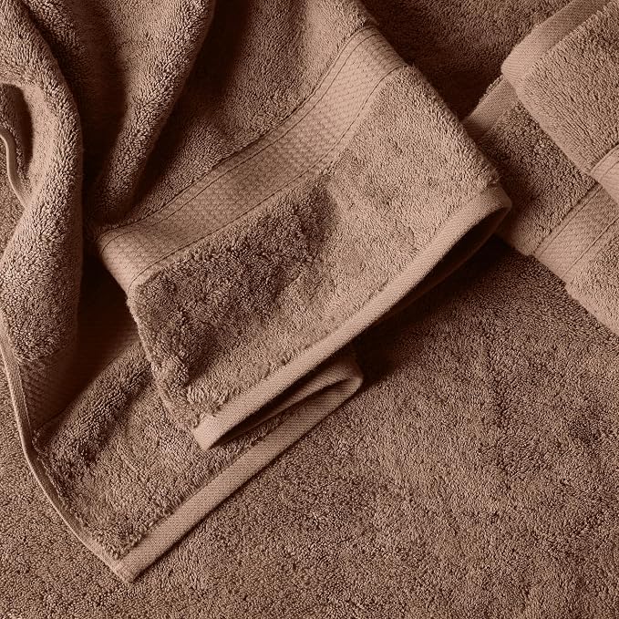 SUPERIOR Egyptian Cotton Ultra Plush & Absorbent, 12 Piece Set, Chocolate | Heavyweight 12 Pc Egyptian Cotton Towel Set Includes 4 Bath Towels 4 Hand Towels 4 Washcloths Decorative Rope Border